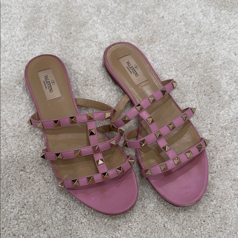 Valentino Pink Strappy Studded Sandals
